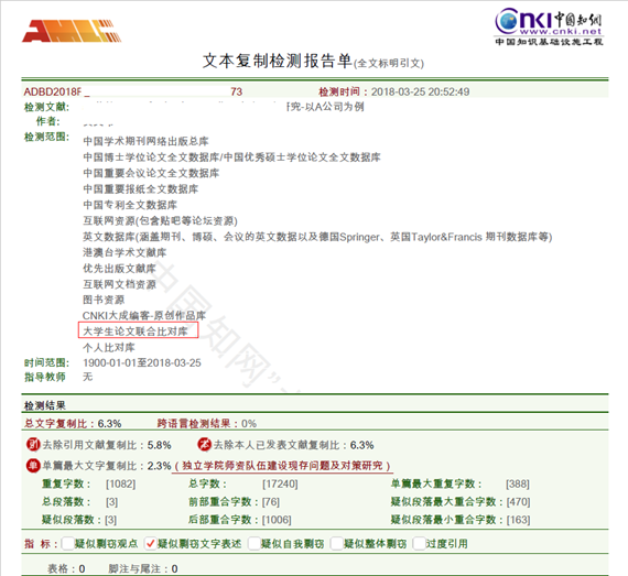 知网PMLC本科论文查重_全文标明报告样本