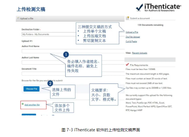 图7-3 iThenticate软件的上传检测文稿界面